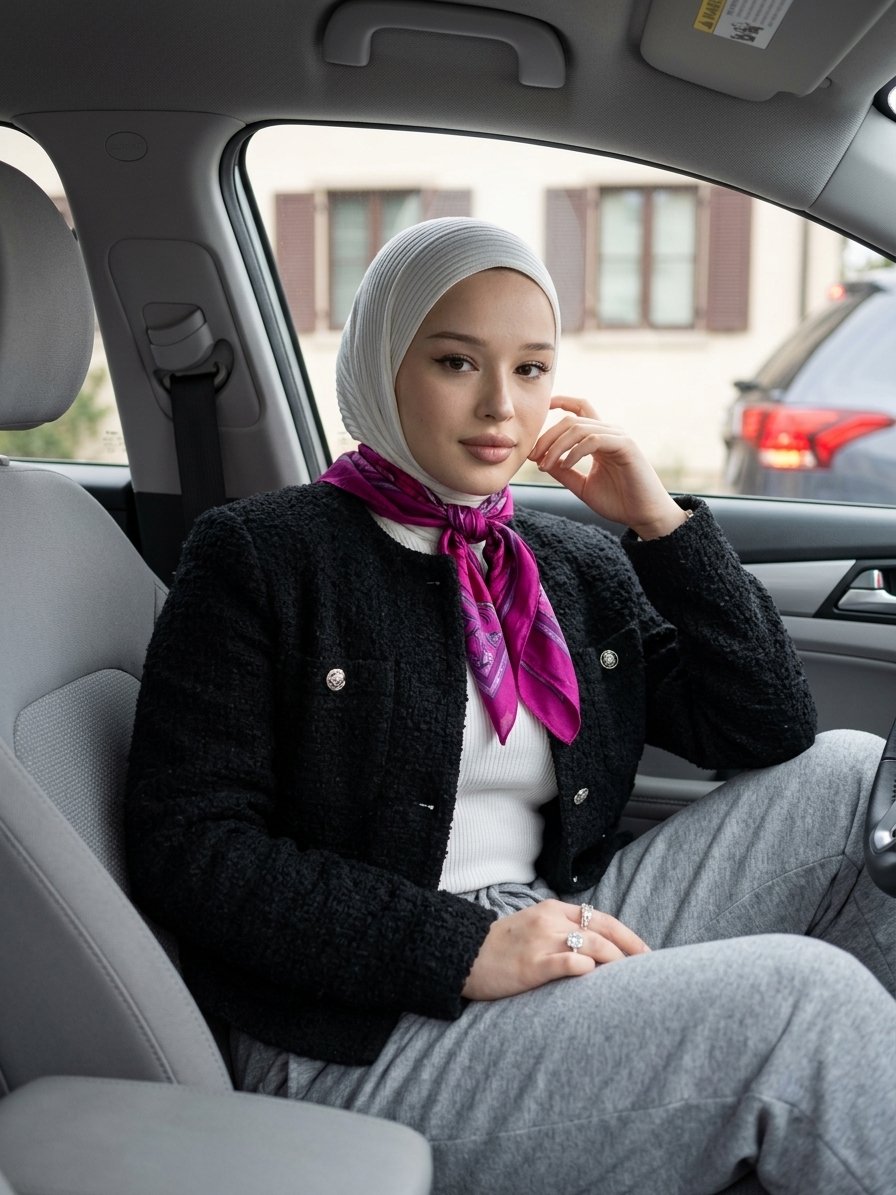 Hijab woman in car